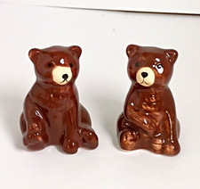 Vintage Mid Century Ceramic Brown Bear Cubs Salt n Pepper Shakers Occupied Japan picture