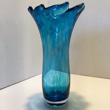 Blue Glass Vase 8” Ruffle Spike picture