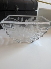 FTD 1989 24% Lead Crystal Rectangle Etched Flower Iris Bowl Vase Germany VTG picture