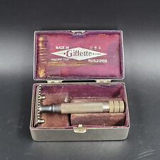 Antique 1920 Gillette Single Ring Open Comb Safety Razor Serial N357695 w/ Case picture
