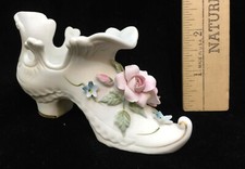 Lefton Shoe Figurine Porcelain High Heel Slipper China Applied Flowers Vintage picture