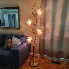 74.8” Tall Vintage Style Lotus Flower Floor Lamp Pink Glass Golden Lampstandard picture