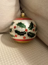 Christoper Radko Holly Leaves Ball Gold Poinsettias Christmas Ornament 4” picture