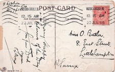 London England Victoria Docks E16 Fancy Cancel Penny Stamp Vtg Postcard 9A picture