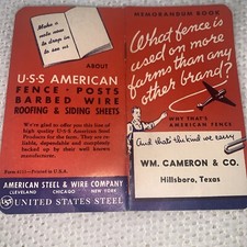 U.S.S. American Fence Memo Book WM. Cameron & Co. Hillsboro, Texas 1940-1941 picture