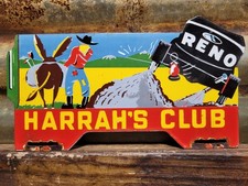 VINTAGE HARRAHS CLUB PORCELAIN SIGN OLD RENO CASINO LAS VEGAS WESTERN TAG TOPPER picture
