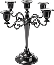 YOUEON 5 Arms Candelabra, 10.4 Inch Tall Glossy Black Candlestick Holder, Gothic picture