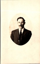 Antique RPPC Portrait of Man with Mustache - Early 1900s Real Photo Postcard picture