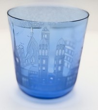Vintage German Art-Glass🩵CARL ROTTER🩵Blue Etched Cut Crystal Tumbler Whiskey  picture