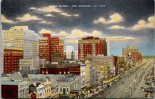 New Orleans Louisiana La. Canal Street Night View  Vintage Linen Postcard picture