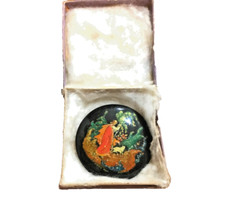 1960’s RARE PALEKH #15254 Zhuravlev ICONOGRAPHY LACQUER 22K GOLD RUSSIAN BROOCH picture