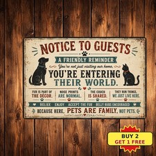 Dog Cat Owner House Rules Metal Sign Funny Pet Lover Home Room Wall Plaque picture