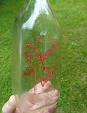 FARMERS OWNED DAIRY Glass Quart Milk Bottle Red Graphics Good Morning RARE picture