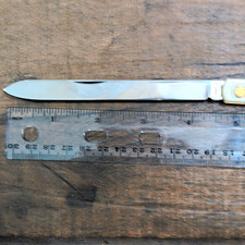Stainless Colonial Prov. U.S.A. 87T Pocketknife White Plastic Handle 1 Blade picture