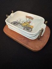 Königl. pr. Tettau Porcelain Car Ashtray Set Vintage Cars with Holder picture