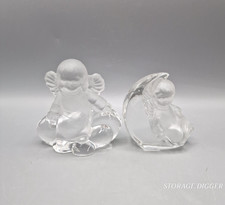 Vintage 1981 Goebel Frosted Crystal Angel Figurines Child Moon Cloud Lot of 2 picture
