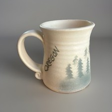 Lindsoe ClayWorks Forest Motif Pottery Mug “Oregon” On Side, Ivory & Green picture