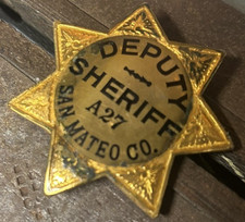 Vintage Obsolete Sheriffs Badge San Mateo County California Irving & Jachsens picture
