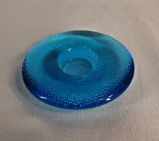 Vintage MSM Sweden Heavy Art Glass Blue Candle Holder Textured MCM Retro picture