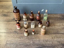 13 Vintage Drug Store Medicine Bottles 1900s Pyro Crystals Paper Labels picture