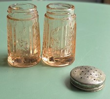 Vtg Federal Glass Sharon Salt & Pepper Shakers - Pink - Missing 1 Lid picture