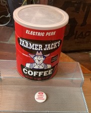 Farmer Jack Grocery Store Detroit - Empty 2 Lb Coffee Tin w/ Lid & Pin picture