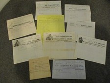 TOBACCO CUTLERY KNIVES CLOCKS JEWELRY RECEIPTS LOT-10 UNIQUE INDIAN LOGOS 1800's picture