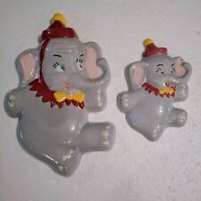 VTG 2 CIRCUS ELEPHANTS Ceramic/Chalkware Unisex Colorful Wall Hanging Mom & Baby picture