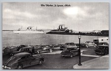RPPC The Harbor Steamers Cars Ferry Line St Ignace MI C1950's Postcard S1 picture