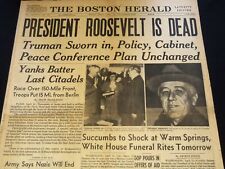 1945 APRIL 13 BOSTON HERALD NEWSPAPER - PRESIDENT ROOSEVELT IS DEAD - NT 9462 picture