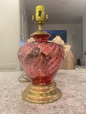 Cranberry Glass Lamp Swirl Design Pilgrim? Vtg Antique  picture