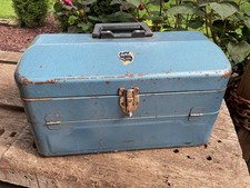 Vintage My Buddy Metal Tackle Box Cantilever Tool Chest Blue Industrial Case picture