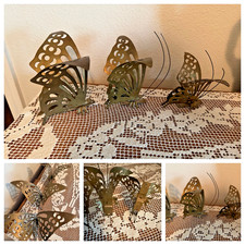 VINTAGE SOLID BRASS BUTTERFLY FIGURINES WALL MOUNTING OPTION ~ SET OF 3 picture