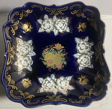 Porcelain Cobalt Blue Gold Footed Compote Dish “Lin Ye Creation Best China” picture