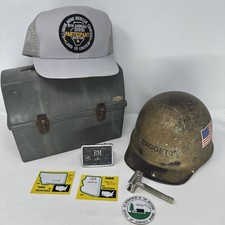VTG MSA Hard Hat (Painted Over Tiger Stripe) w/LunchBox & Gillette - Coal Miner picture