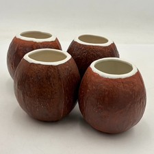 4 Unmarked Ceramic Coconut Mugs Cups USA Barware Tiki Cocktail Party Vtg picture