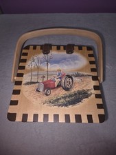 Vintage hand painted basket woven wooden box purse picture