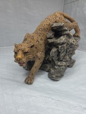 Vintage Resin Leopard Cheetah Figurine Stalking on Rock Wildlife Statue Decor picture