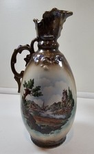 Porcelain Czechoslovakia Ewer Pitcher Vase Scenic River Castle Trees picture
