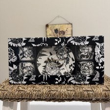 NWT~Grace Teaware Fine Porcelain 8 Piece Black & White Floral Gift Set. picture