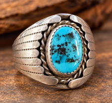 VTG Old Pawn Native American NAVAJO Turquoise Sterling  Men's Ring  Size 12.5 picture