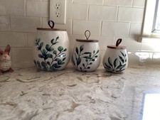 Tabletops Gallery 3 pc botanical green canister set picture