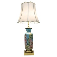 Vintage Neoclassical Hand Painted Porcelain & Brass Lamp C1940 picture