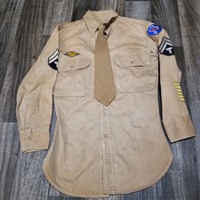 Vintage US Military Uniform Shirt Twill Cotton Chest Size Small Stained Beige picture