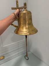 10” Vintage Brass Anchor Nautical Bell With Leather Bell Pull picture
