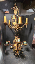 NICE Pair Matching Cast Brass Cameo 5 Light Chandeliers Medieval Spanish Revival picture