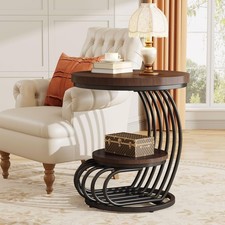 Tribesigns Round End Side Table: Side Table with 2 Tiers Storage Shelves, Vin... picture