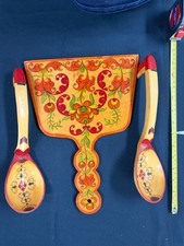 DECORATIVE VINTAGE NEW WOOD HANDICRAFT PAINTED KHOKHLOMA 3-PIECE KITCHEN SET NEW picture