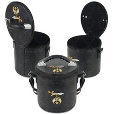 Masonic Shriner Fez Case Black Faux Leather 9x9x8 with Velvet Lining & Strap picture