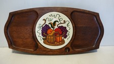 Vintage 70's Gail Craft Quality Woodenware Japan Ceramic Fruits Tile Cheese Tray picture